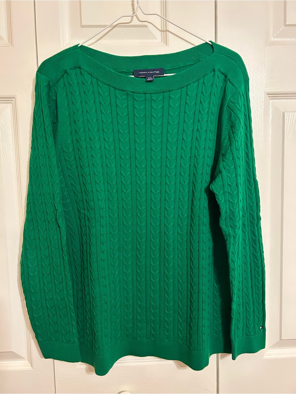 Tommy Hilfiger Bright Green Cable Knit Crewneck Sweater